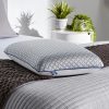 Sealy To Go Cool Touch Memory Foam Bed Pillow with Reversible Cooling Cover in White.