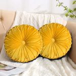 Premium Hand-Sewn Round Velvet Throw Pillows Set of 2 in Emerald Green with Central Button Detail.