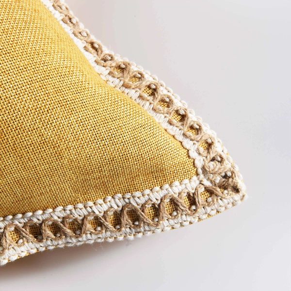 Close-up of the high-quality woven linen fabric and hidden zipper closure.